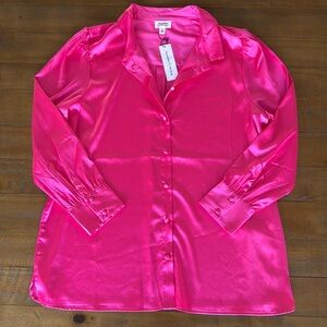 The Drop Hot Pink Satin Button Up